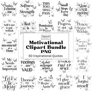 Motivierendes Word Art PNG Bundle - 50 Inspirationszitate mit Schmetterling- & Stern-Designs - süße positive Clipart für Cricut und Kunsthandwerk