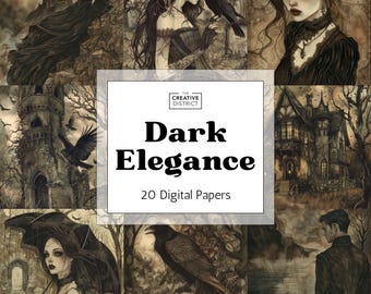 Gothic Floral Digital Paper Dark Vintage Printable Backgrounds Romantic Grunge Scrapbook Kit for Moody Junk Journals & Halloween Crafts