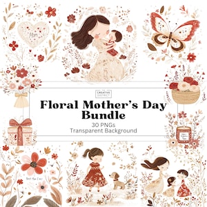 Fête des mères clipart png bundle floral élégant maman vie graphiques vintage maternité belle maman illustration aquarelle