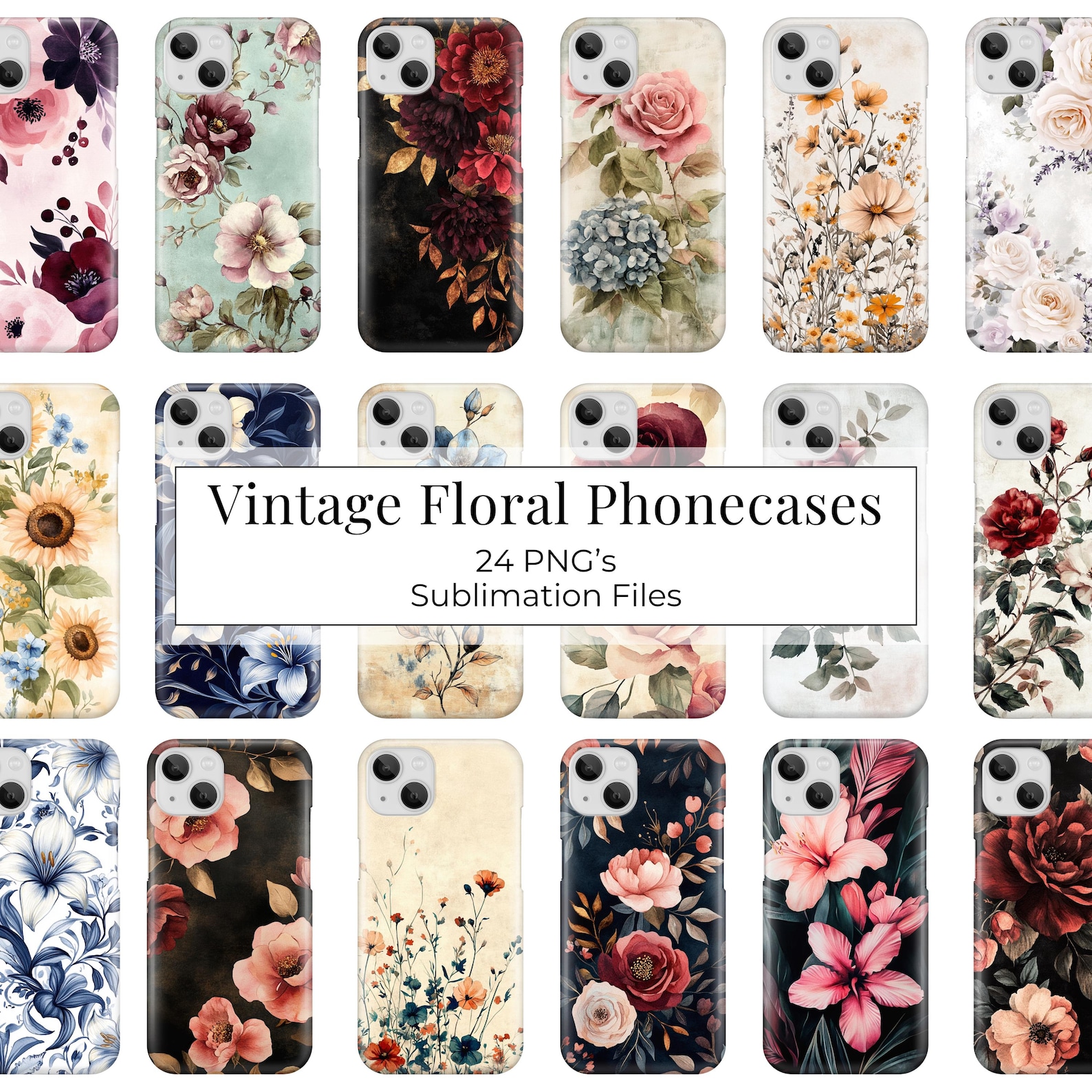Phone Raps Vintage Floral Phone Wraps PNG – 24 Sublimation Phone Case Designs ...