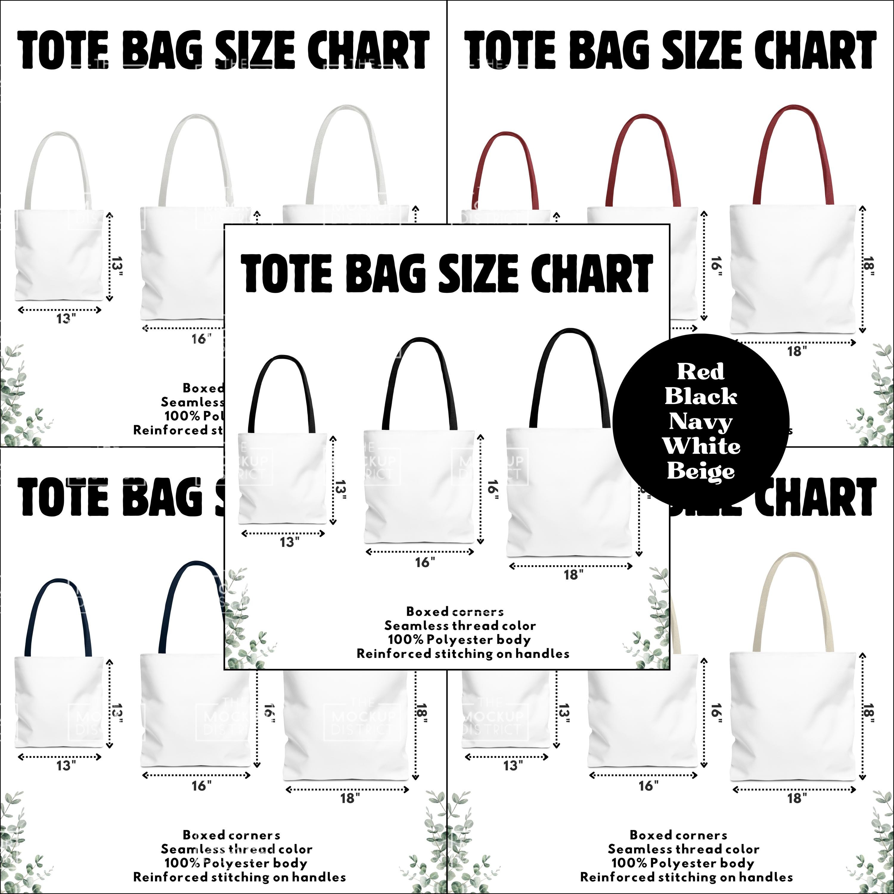 Handbag Measurements Chart.pdf AOP Tote Bag Sizing Comparison Chart Guide Canva Editabletemplate Bag ...