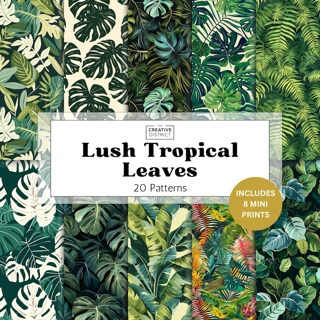 Tropical Leaves Digital Paper Botanical Seamless Patterns Plants ...
