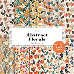 Mid-Century Retro Abstract Floral Digital Paper Bold Vintage Style Seamless Background Flowers Mod Journals Stickers Scrapbooks & Printables