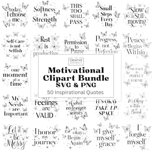 Bundle Word Art motivant SVG PNG – 50 citations inspirantes avec des motifs de papillons et d'étoiles – Clipart positif mignon pour Cricut et travaux manuels