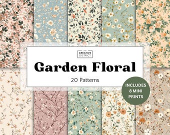 Garden Floral Seamless Pattern, Antique Wildflower Digital Paper & Mini Prints, Dainty Floral Papers for Scrapbooking and DIY Craft Papers