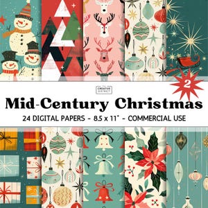 Mid-Century Christmas Digital Paper, Retro 1950s Holiday Papers, Atomic Stars & Ornaments – Vintage Style Holiday, Ornaments 1950s Scrapbook