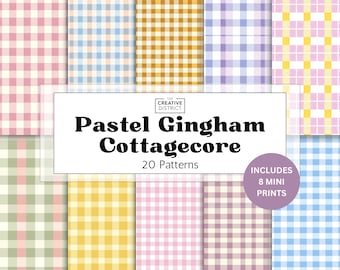 Pastel Gingham Cottagecore Digital Paper Seamless Plaid Patterns Soft Minimalist Art Check Prints for Rural Invitations Vintage Crafts