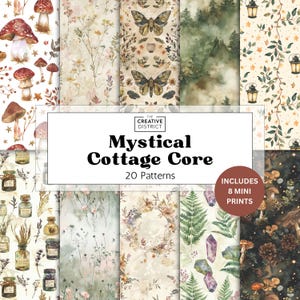 Mystical Cottagecore Floral Digital Paper Vintage Botanical Seamless Patterns Enchanted Forest Journals Fantasy Scrapbook & Printable Crafts
