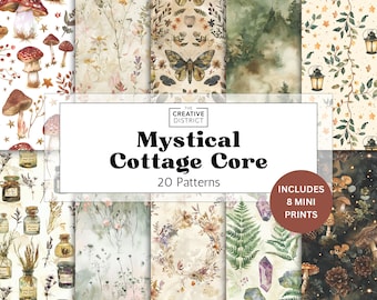 Mystical Cottagecore Floral Digital Paper Vintage Botanical Seamless Patterns Enchanted Forest Journals Fantasy Scrapbook & Printable Crafts