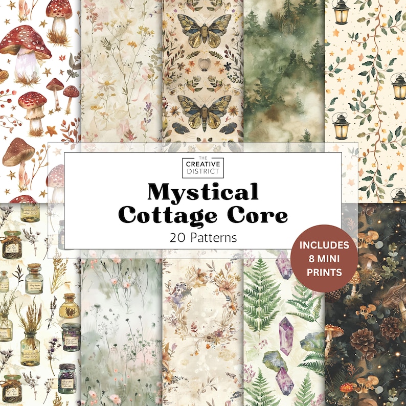 Mystical Cottagecore Floral Digital Paper Vintage Botanical Seamless ...