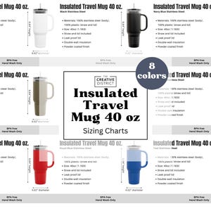 Insulated Travel Mug size chart 40oz tumbler sizing chart mock up pod size charts print on demand mockups