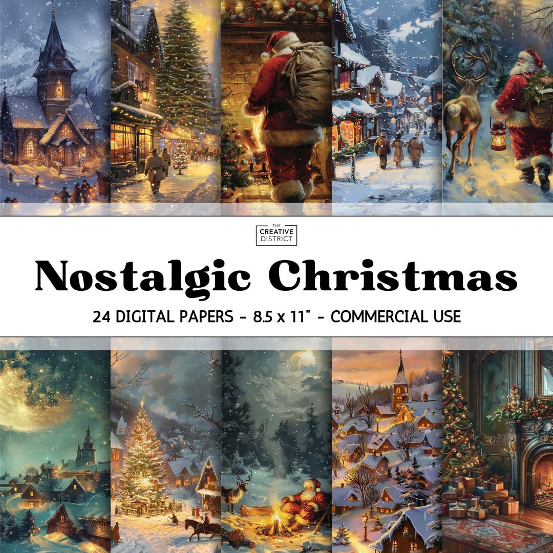 Nostalgic Christmas Digital Paper Antique Holiday Village and Winter ...