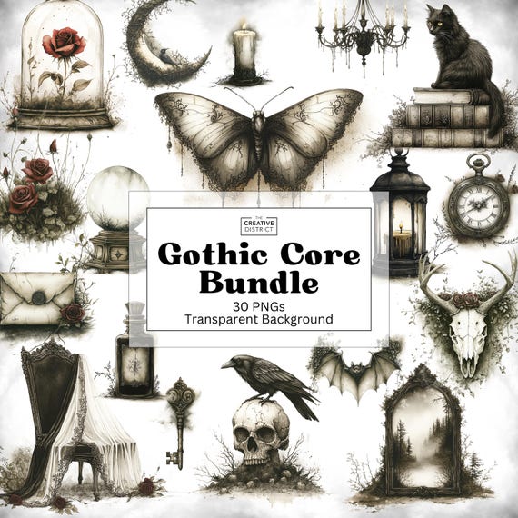 Gothic Spellbook Dark Clipart PNG – Pretty Grunge Antique Ledger Paper, Rose Gothic Bookish Graphics for Journals, Smashbooks, and Stickers