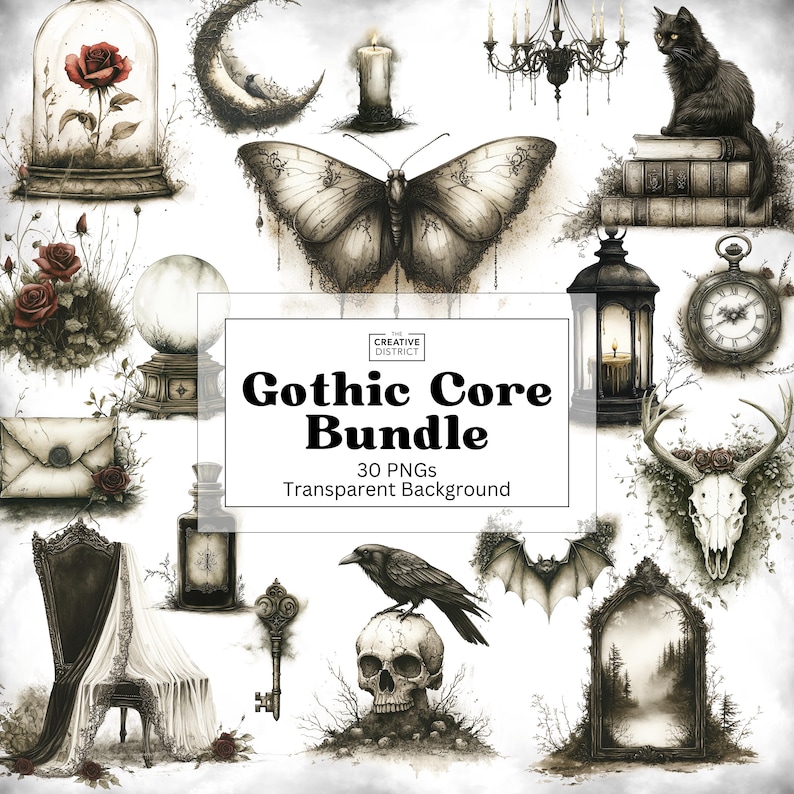 Gothic Spellbook Dark Clipart PNG – Pretty Grunge Antique Ledger Paper, Rose Gothic Bookish Graphics for Journals, Smashbooks, and Stickers image 1