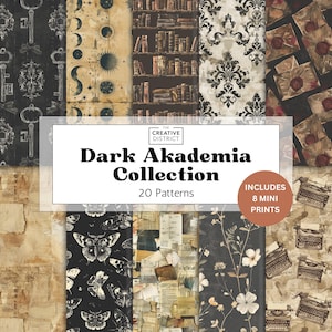 Dark Academia Digital Paper Bundle Vintage Library Seamless Patterns Bookish Journals Victorian Aesthetic Scrapbooking & Moody Gothic Crafts