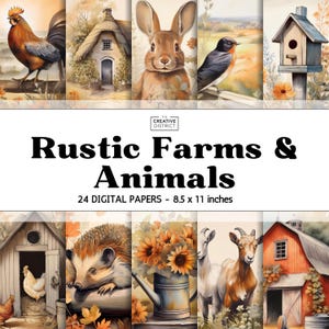 Páginas imprimibles de granjas y animales rústicos, vida rural, arte pastoral vintage, diseños de vida campestre, libros de cuentos, diarios de granjas, manualidades de granja