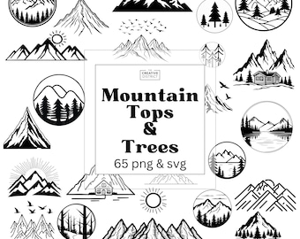 Mountain SVG Bundle Outdoor & Hiking Sublimation Designs Forest Adventure Tree Clipart PNG and SVG for Cricut Shirts Mugs Stickers Projects