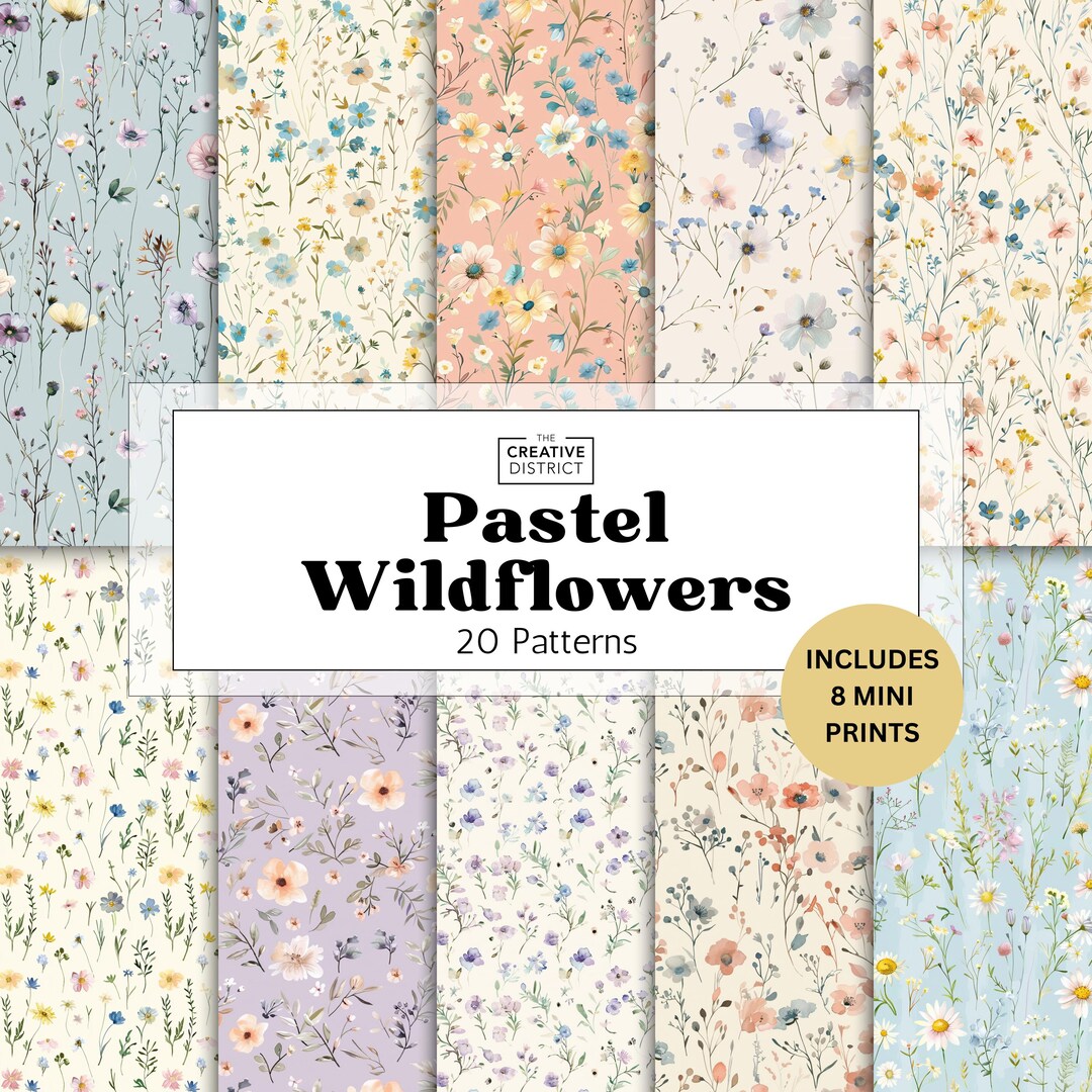 Pastel Wildflowers Seamless Patterns, Dainty Floral Digital Papers ...