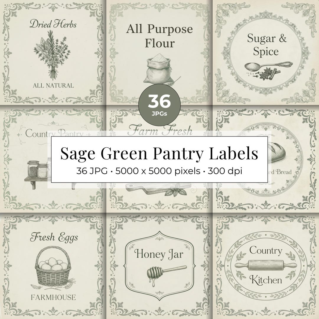 Sage Label Printable Pantry Labels, Sage Green Kitchen Label Bundle, Mason Jar ...