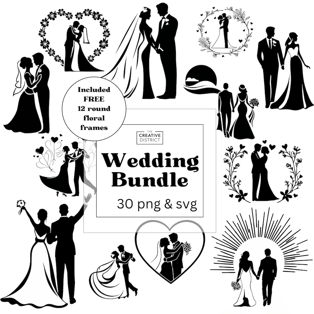 Wedding SVG PNG Bundle Bridal Icons Marriage Symbols Wedding Outline ...
