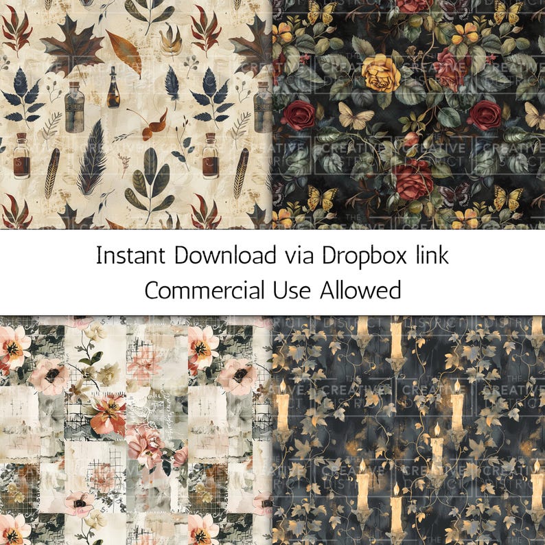 Cottagecore Dark Academia Digital Paper Pack Seamless Patterns Moody ...