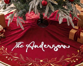 Personalized Christmas Tree Skirt, Custom Family Name Tree Skirt, Christmas Home Decor, Holiday Keepsake Gift