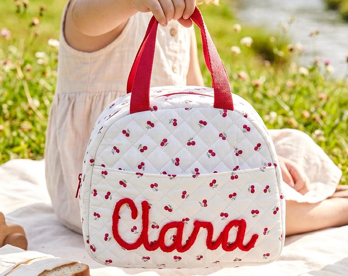 Personalized Corduroy Lunch Bag, Custom Name Lunchbox for Kids, Handmade School Tote Bag, Unique First Day Gift