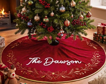 Custom Family Christmas Tree Skirt, Personalized Name Holiday Decor, Christmas Keepsake Gift, Home Decoration