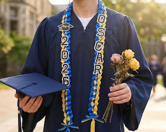 Gepersonaliseerde Class of 2026 Graduation Lei, satijnen lint Grad Lei, cadeau seniorenavond