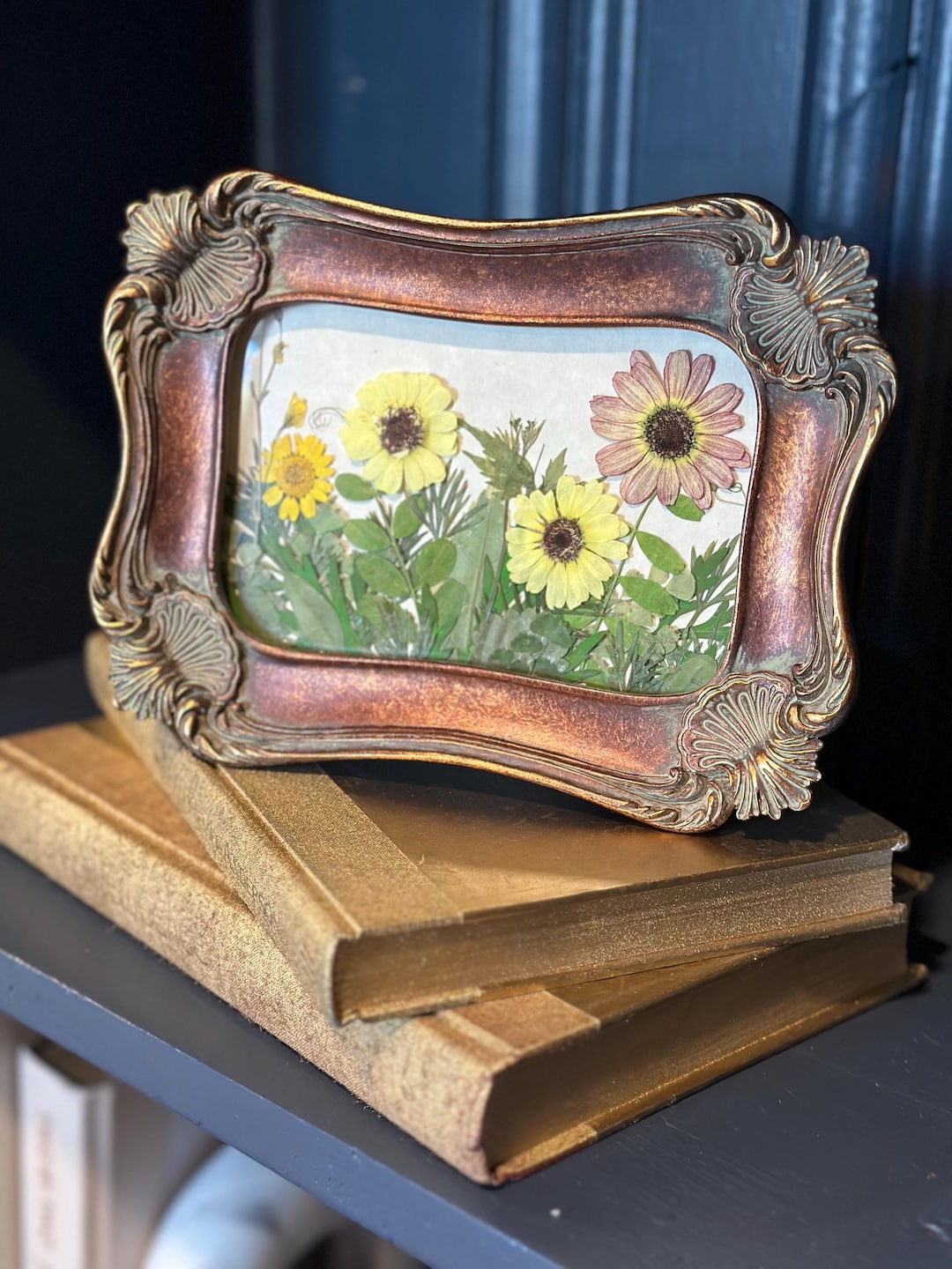 Vintage Frame Pressed Flower Art Fall Vintage Frame Whimsical Decor ...
