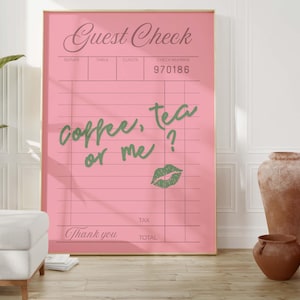 Guest Check Print | Sage Green Aesthetic | Girly Preppy Decor | Trendy Wall Art Sage Green Pink | Preppy Wall Art |  Trendy Green Printable