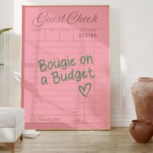 Guest Check Print - College Apartment Wall Art "Bougie on a Budget" | Above Couch Art | Sage Green Wall Art Poster | Bedroom Wall Art Print