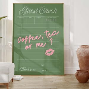 Guest Check Print | Sage Green Aesthetic | Girly Preppy Decor | Trendy Wall Art Sage Green Pink | Preppy Wall Art |  Trendy Green Printable