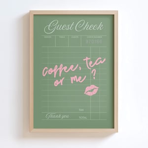 Guest Check Print | Sage Green Aesthetic | Girly Preppy Decor | Trendy Wall Art Sage Green Pink | Preppy Wall Art |  Trendy Green Printable