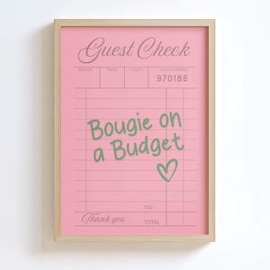 Guest Check Print - College Apartment Wall Art "Bougie on a Budget" | Above Couch Art | Sage Green Wall Art Poster | Bedroom Wall Art Print