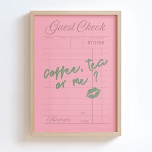 Guest Check Print | Sage Green Aesthetic | Girly Preppy Decor | Trendy Wall Art Sage Green Pink | Preppy Wall Art |  Trendy Green Printable