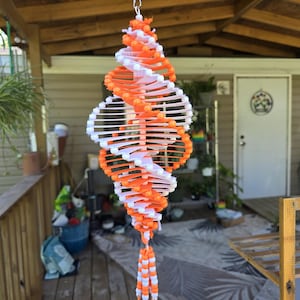 Creamsicle Orange and White Wind Spinner Handmade Porch Decor Twirly Wind Chime