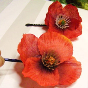 POPPY  Love minis - duo o' reds - customizable on bobby pin, barrette, comb or alligator clip