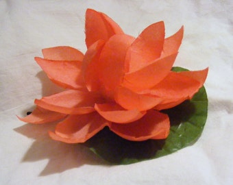 LOTUS lovers  orangey pink -  customizable on bobby pin, barrette, comb or alligator clip