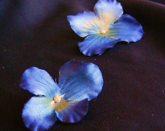 HYDRANGEA High - A satiny royal blue pair - customizable on bobby pins, barrettes, combs or alligator clips