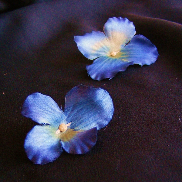 HYDRANGEA High - A satiny royal blue pair - customizable on bobby pins, barrettes, combs or alligator clips