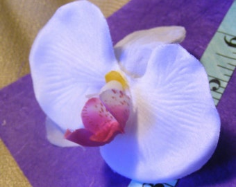 ORCHID hair clip - white with magenta center- customizable on bobby pin, barrette, comb or alligator clip