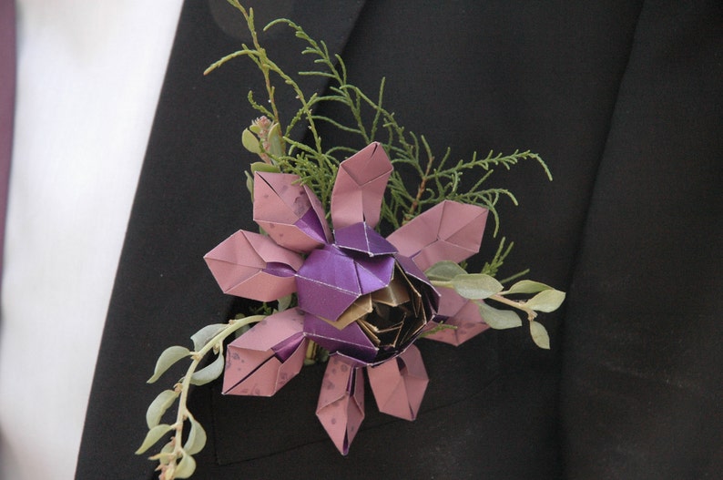 Boutonniere, Corsage, Buttonhole Everlasting paper lotus image 1