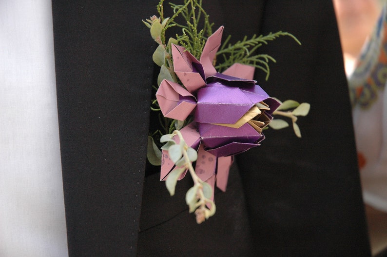 Boutonniere, Corsage, Buttonhole Everlasting paper lotus image 2