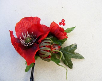 Poppy Love - triple poppy fascinator with beaded embellishment - customizable on bobby pin, barrette, comb or alligator clip