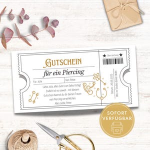ピアスのバウチャーテンプレート（ギフト用）、ピアススタジオギフト、ピアスのお金のギフト、娘やガールフレンドへのDIYギフトのアイデア