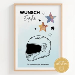 Motorcycle helmet cash gift, helmet gift voucher, moped helmet gift card, A4 PDF template for download