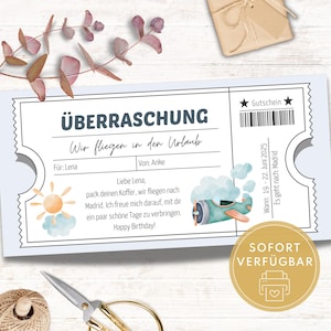 Travel voucher template to give away, flight voucher personalized, voucher holiday gift idea, travel voucher digital for download