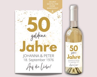 Gift for golden wedding anniversary: wine label to download, DIY label for wine bottle 50th wedding anniversary, anniversary gift for parents
