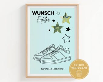 Shoes as a gift of money, voucher for sports shoes, sneaker vouchers as creative packaging for money, PDF template